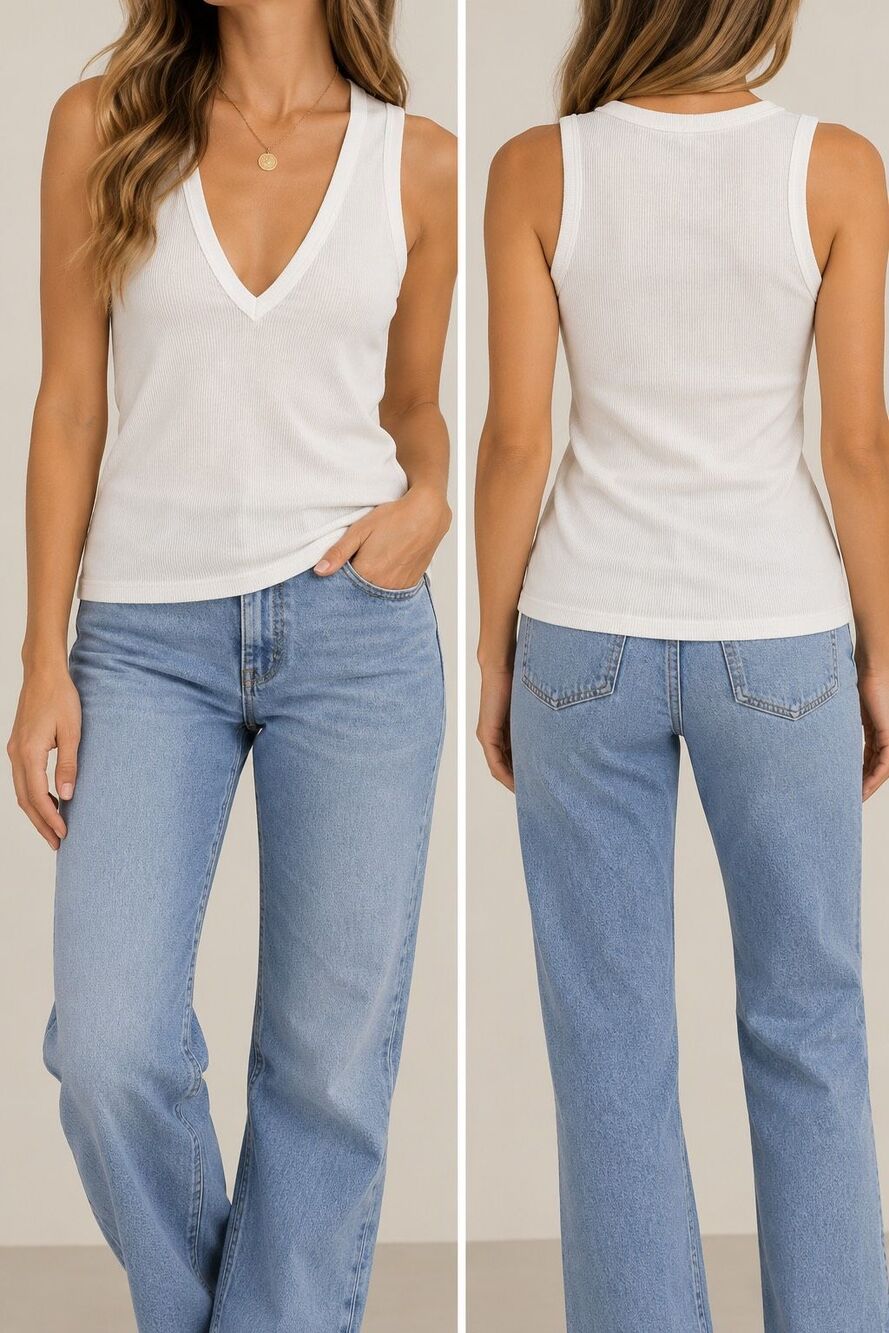 We The Free Free People White Ribbed V-Neck Tank Top Size M Minimalist